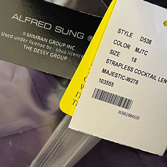 Alfred Sung Strapless Peau De Soie Majestic Purple Cocktail Dress Size 18 BNWT - Picture 11 of 12